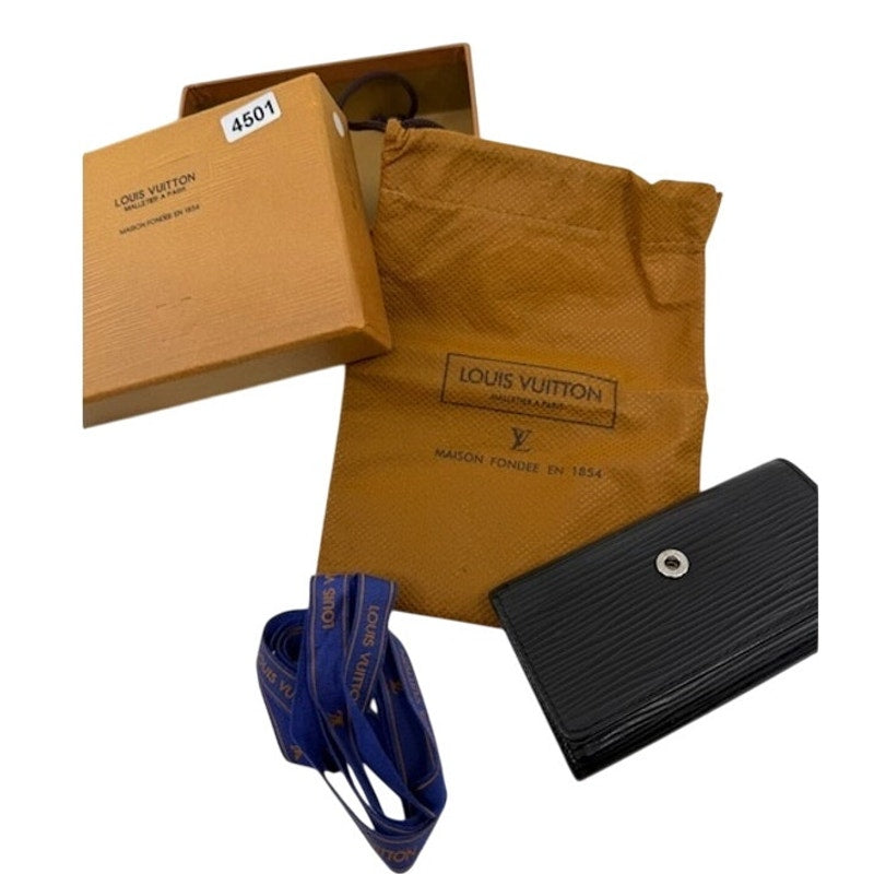 Louis Vuitton Leather Black Wallet + With Box and Dust Bag Black