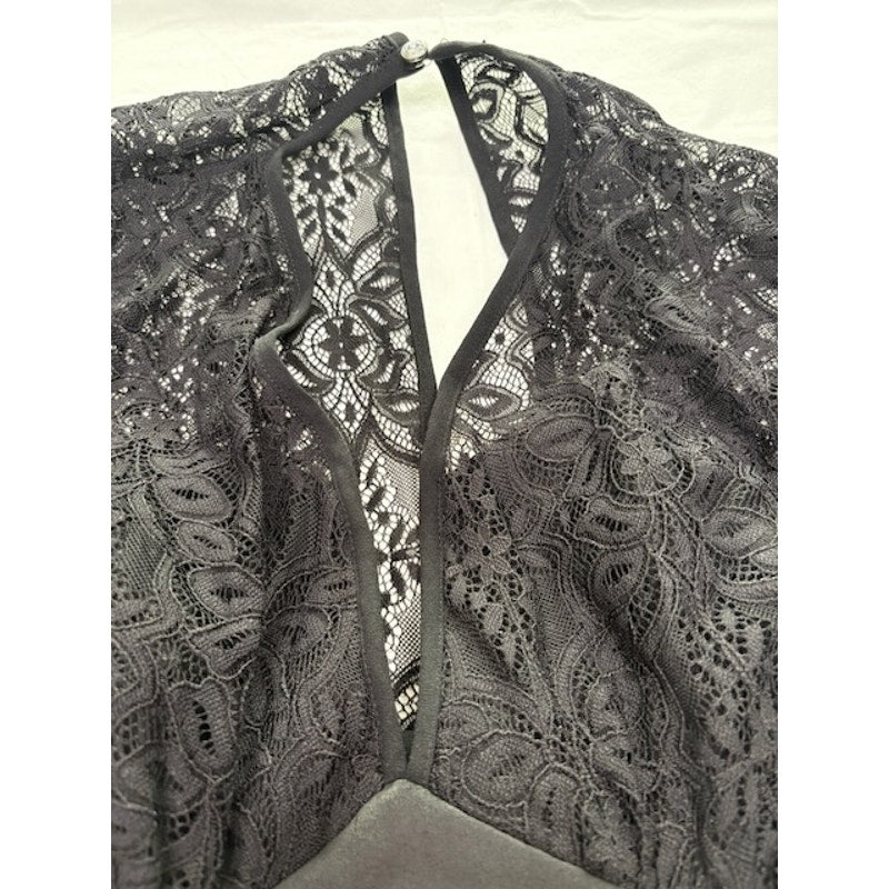 XOXO Lace V-Neck Jumpsuit Short Sleeve Wide Leg Formal Black Womens Size XS