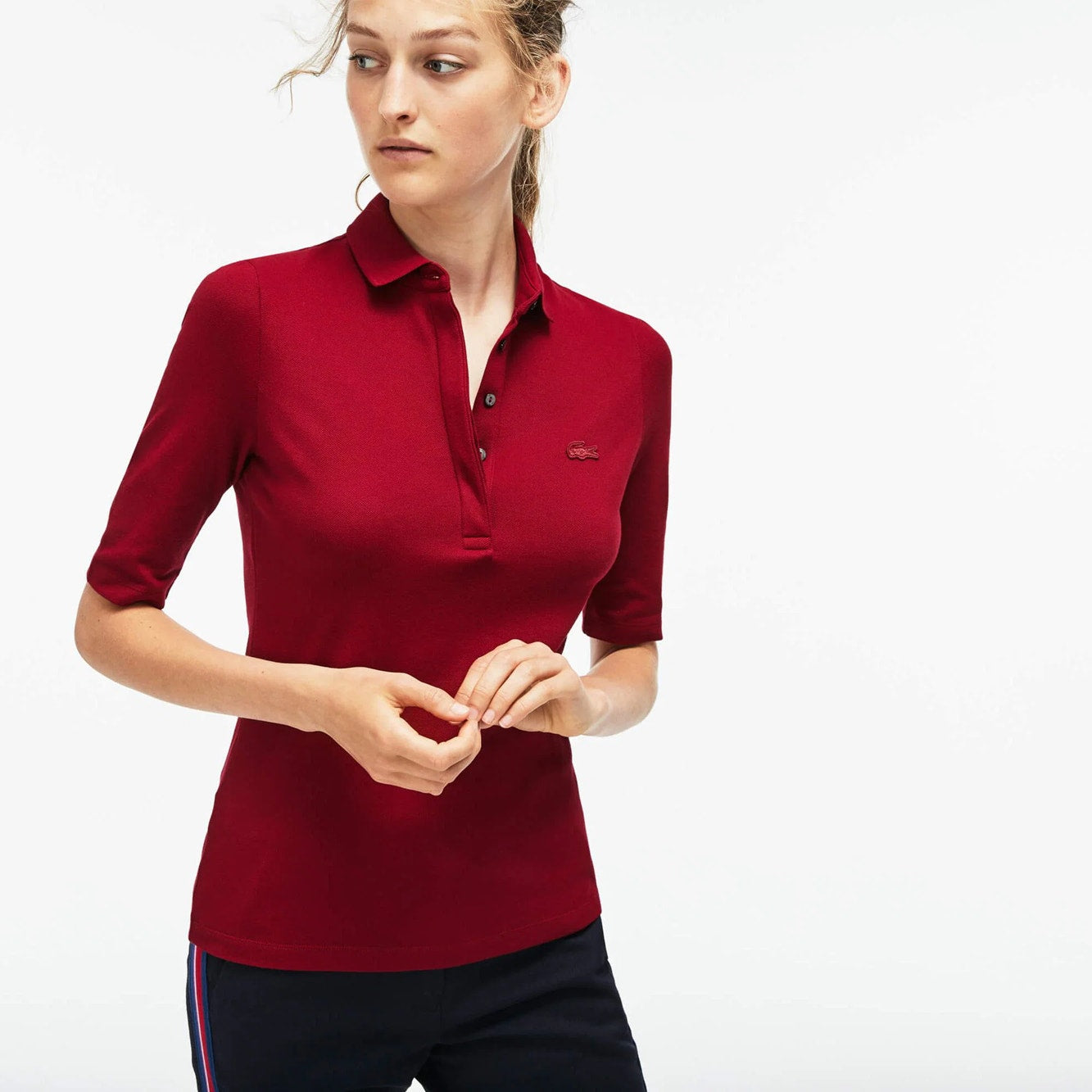 Lacoste Slim Fit Polo Shirt Short Sleeve Collared Stretch Womens Red Sz 36/4