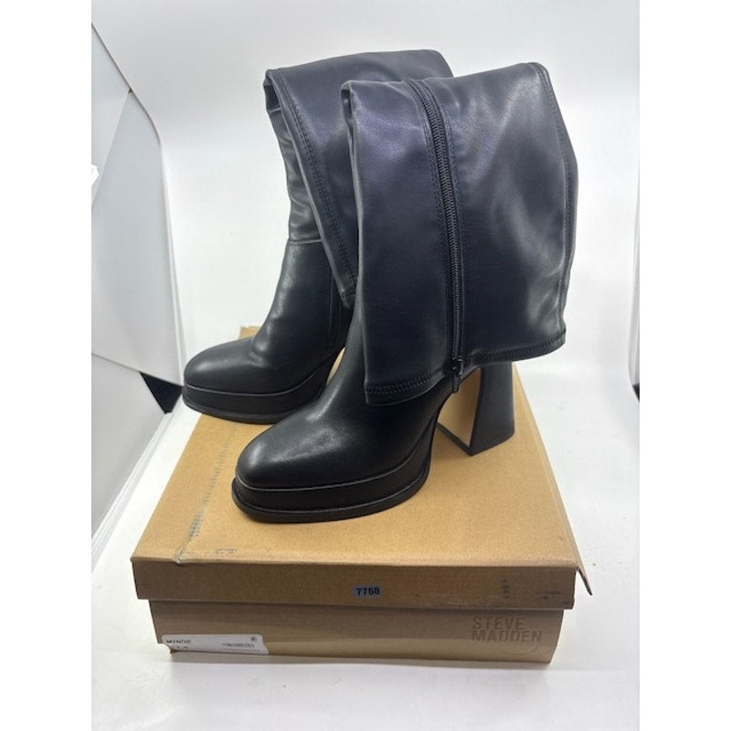 Steve Madden Myndie Knee-High Platform Boots Vegan Leather Black Womens Size 7.5