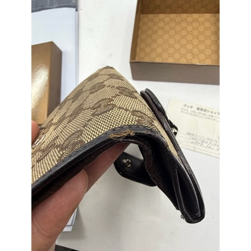 Authentic Gucci Monogram Horsebit Snap Closure Wallet Brown With Box Womens