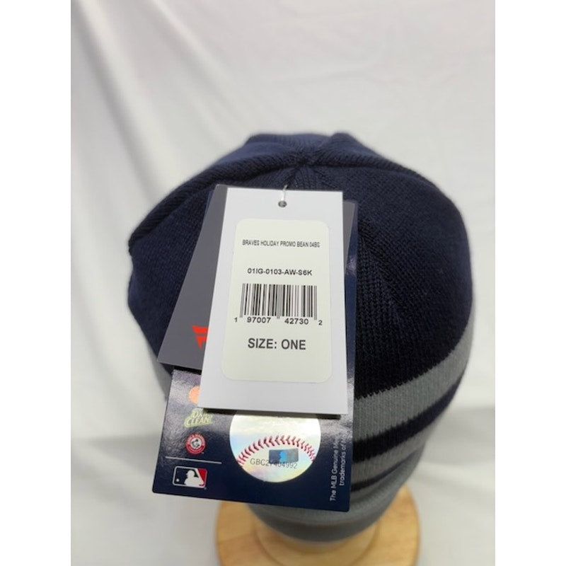 Fanatics Atlanta Braves Knit Beanie Hat Acrylic Striped Gray Navy OSFA MLB