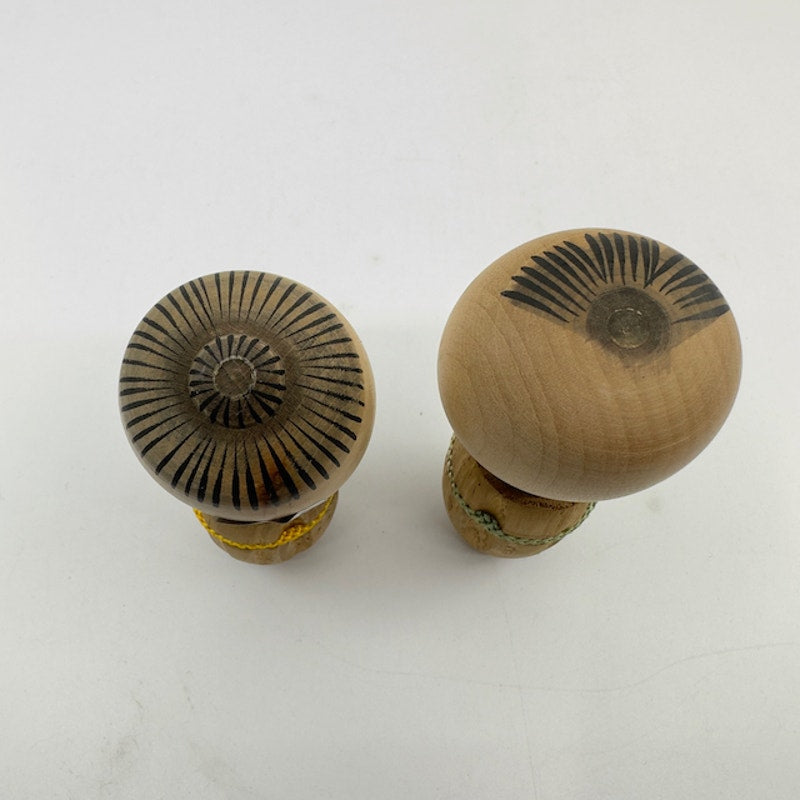 Vintage Japanese Mini Wooden Kokeshi Doll Couple Hand Painted Rope Brown