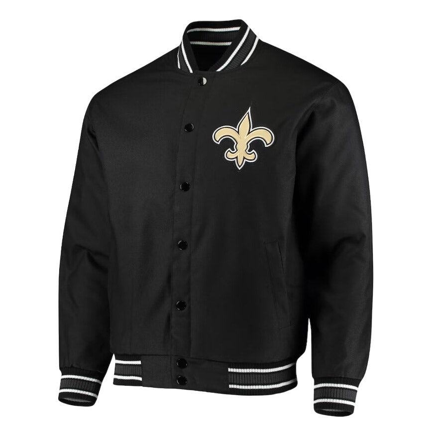 NFL New Orleans Saints Ultra Game Full-Snap Bomber Jacket Black Mens Size S