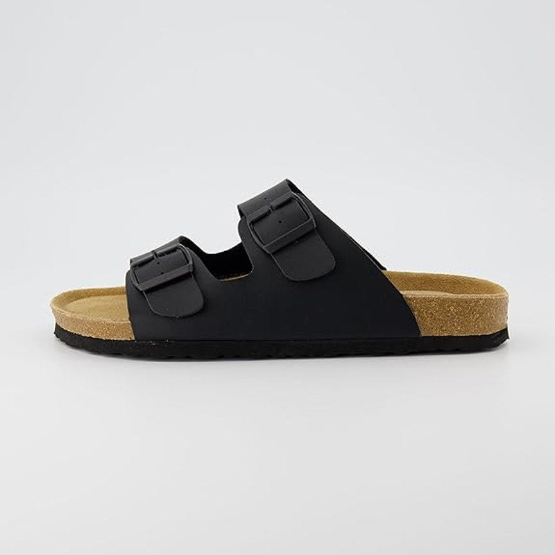 Cushionaire Lane Slide Sandals Suede Insole Faux Leather Black Mens 8.5M