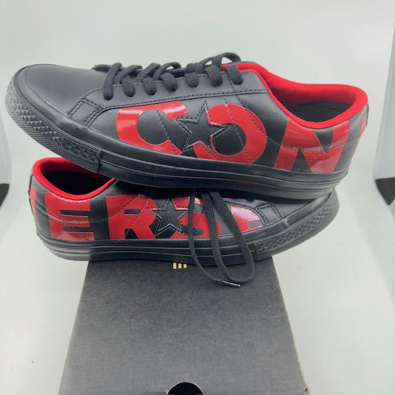 Converse One Star Ox Low Sneakers Leather Wordmark Red Black Unisex M8 W10