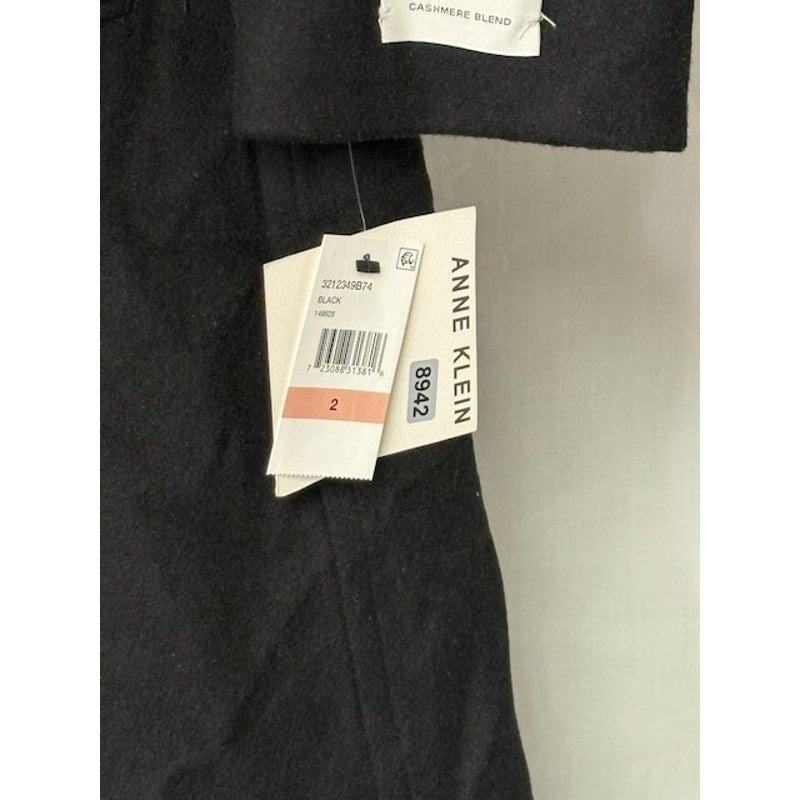 Anne Klein Double-Breasted Hooded Coat Cashmere Blend Black Womens Size 2