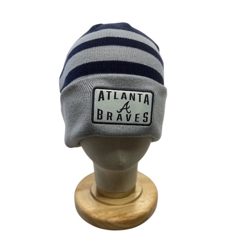 Fanatics Atlanta Braves Knit Beanie Hat Acrylic Striped Gray Navy OSFA MLB