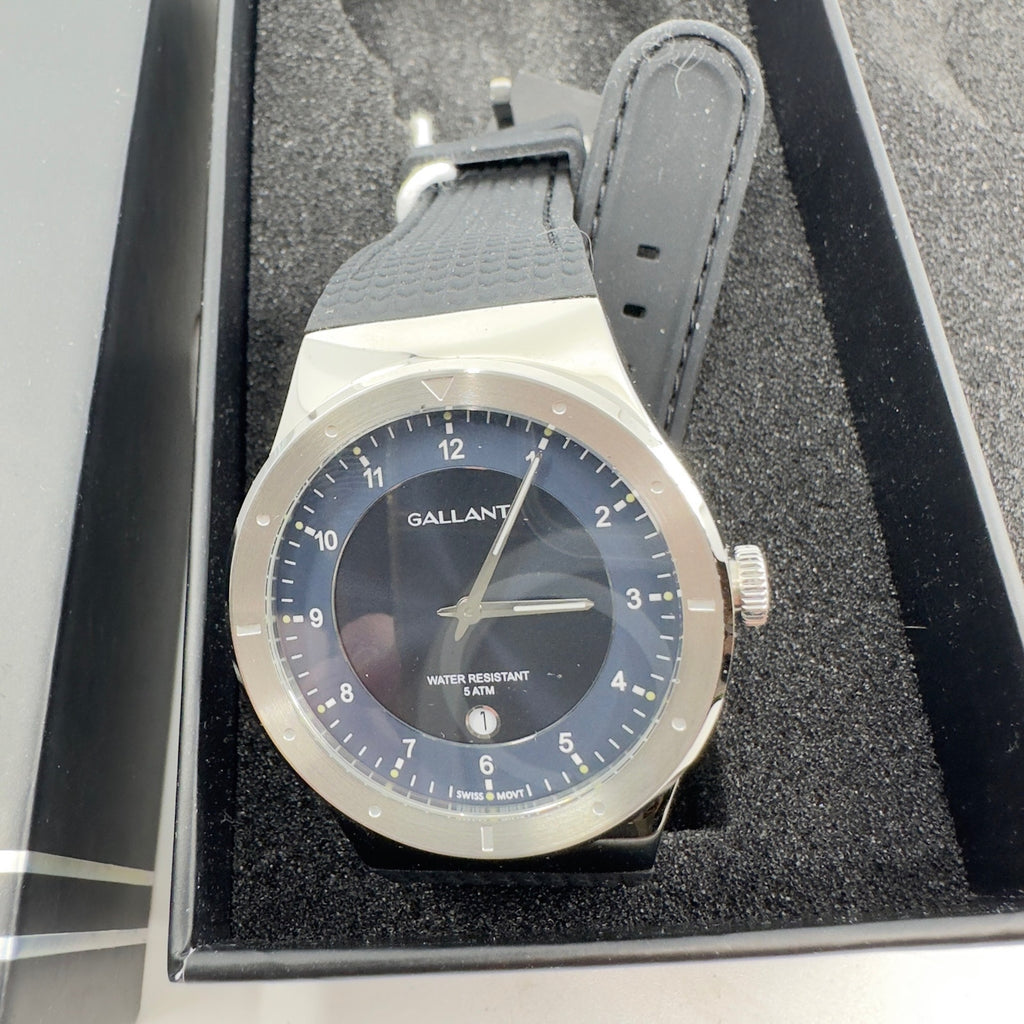 Gallant Wrist Watch Swiss Quartz Stainless Steel Blue Black Silver Mens OS