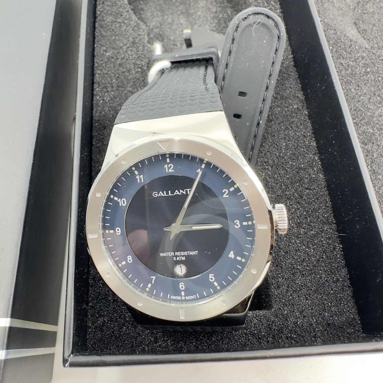 Gallant Wrist Watch Swiss Quartz Stainless Steel Blue Black Silver Mens OS