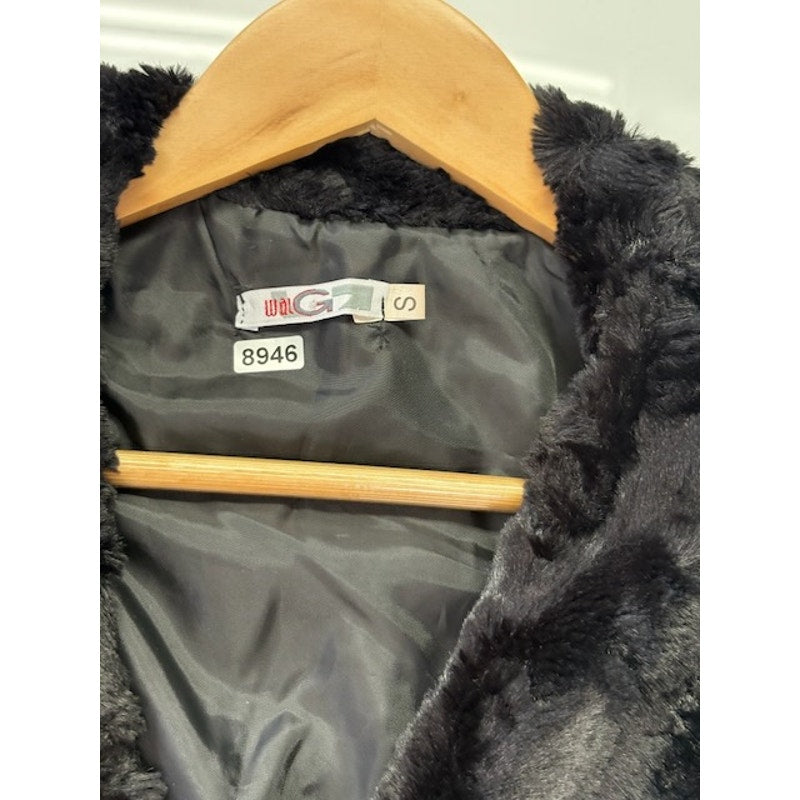 Wal G7 Faux Shaggy Fur Vest Belted Open Front Sleeveless Black Womens Size S