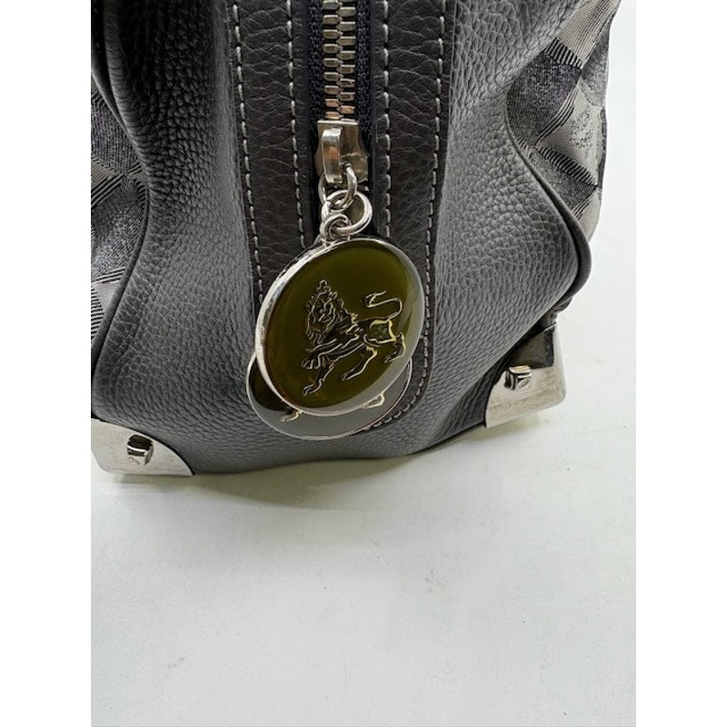 MCM Visetos Boston Bag Satchel Leather-Trimmed Hand Bag Chain Handle Grey Womens