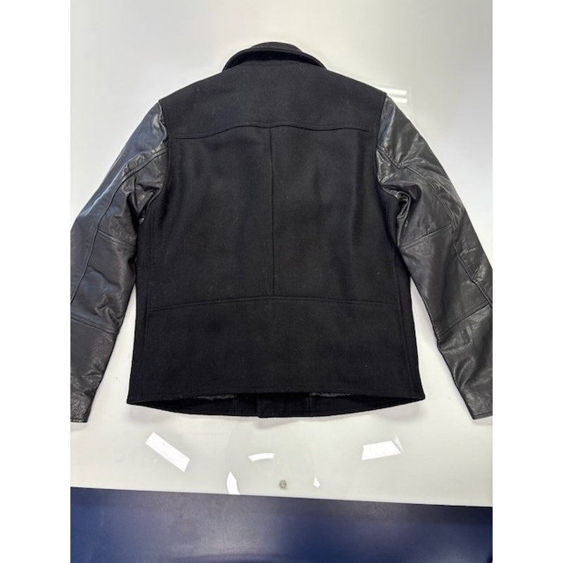 Lucky Brand Moto Jacket Leather Wool Quilted Lined Zip-Up Black Mens Size L