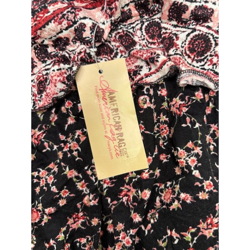 American Rag Cie Floral Cropped Top Smocked Halter Black/Multi Womens XS