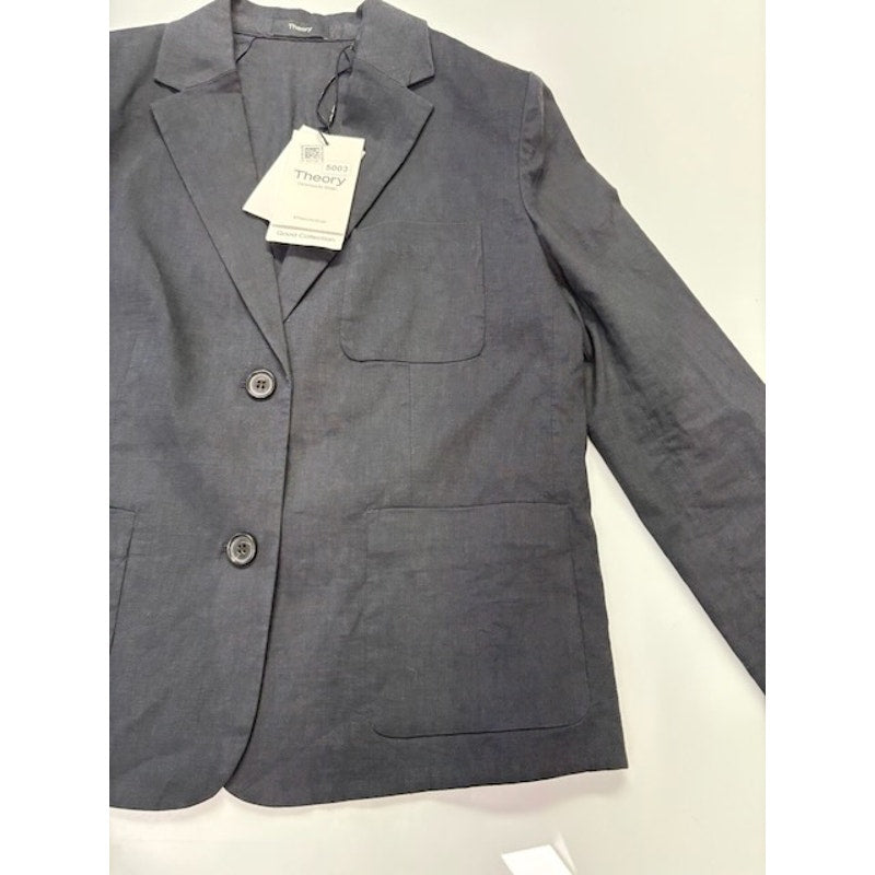 Theory Shrunken Split Cuff Two Button Blazer 3/4 Sleeve Womens Gray Size 4