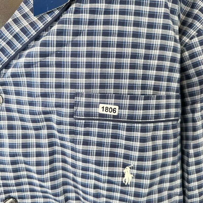 Polo Ralph Lauren Sleepwear Stretch Woven Pajama Top Plaid Navy Blue Mens XL