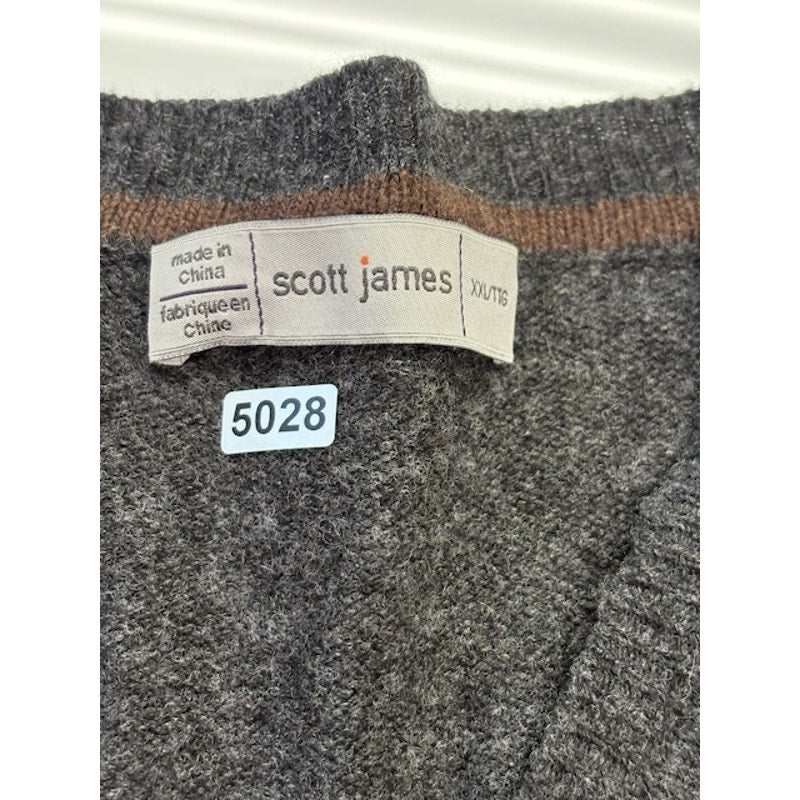 Scott James Crewneck Sweater Elbow Patch Pullover Cashmere Gray Mens Size XXL