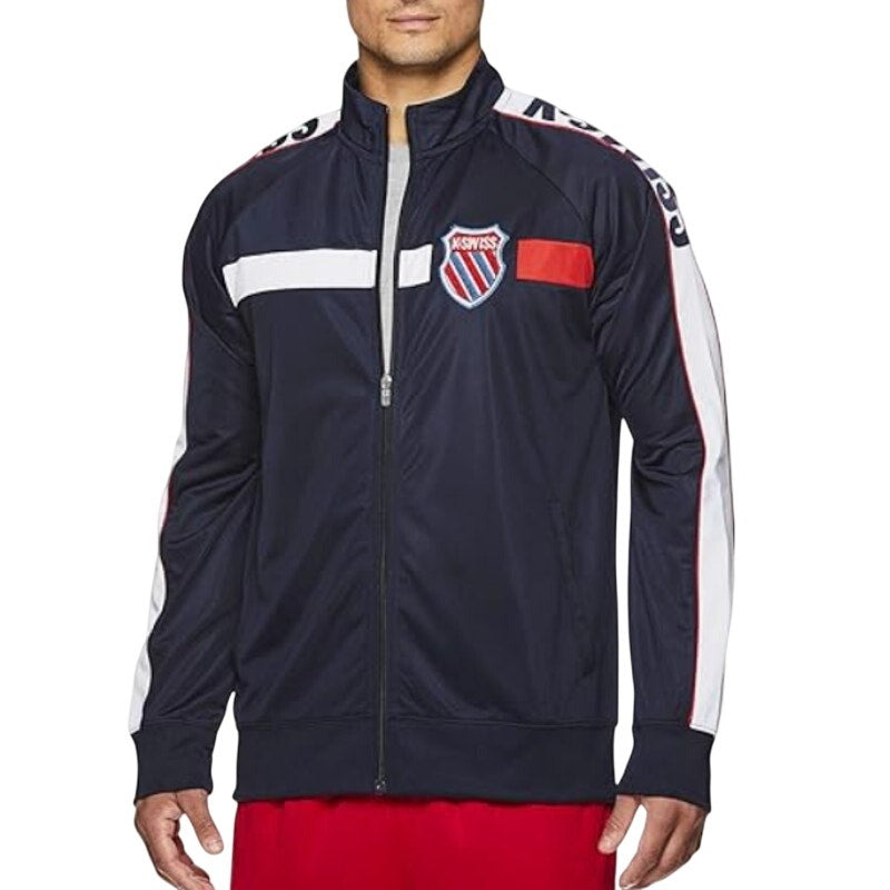 K-Swiss Old Goods Track Jacket Long Sleeve Zip-Up Athletic Fit Navy Mens Size XL