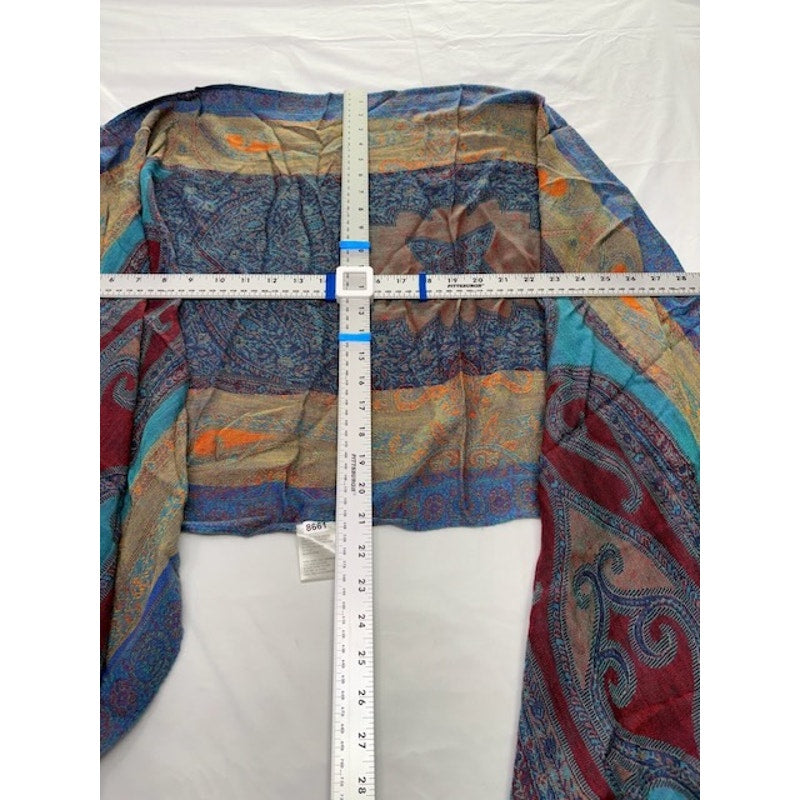 Boho Paisley Fringe Scarf Wrap Lightweight Festival Blue Orange Teal Once Size