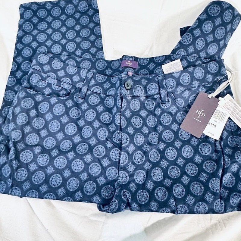NYDJ Clarissa Ankle Jeans Lift Tuck Technology Pendant Print Blue Womens 14