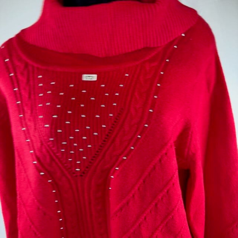 Bianca Nygard Turtleneck Missy Holiday Sweater Knit Beaded Red Womens Medium