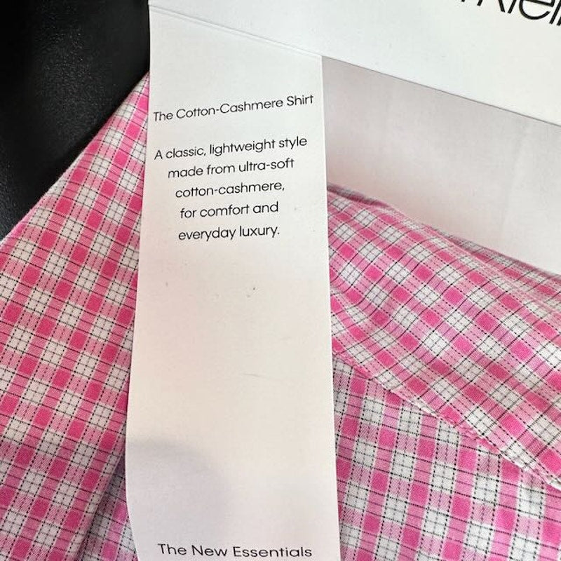 Calvin Klein Gingham Button-Up Shirt Cotton-Cashmere Pink Marshmallow Mens M