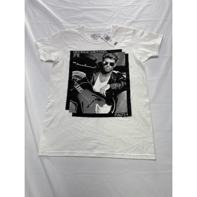 George Michael Graphic T-Shirt Short Sleeve Crewneck Cotton White Womens XS