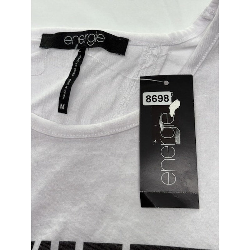 Energie Tee Top Surplice-Back Striped Graphic Front White Womens Size M