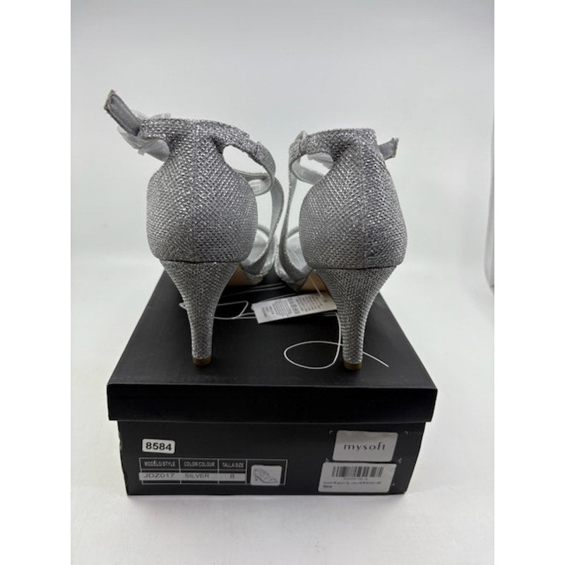 Mysoft Heels Sparkly Strappy Wedding Shoes Open Toe Pump Heel Silver Size 8