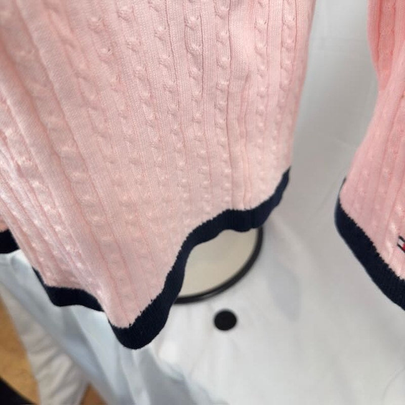 Tommy Hilfiger Cable-Knit Sweater Contrast-Trim Light Pink Black Womens Size XL
