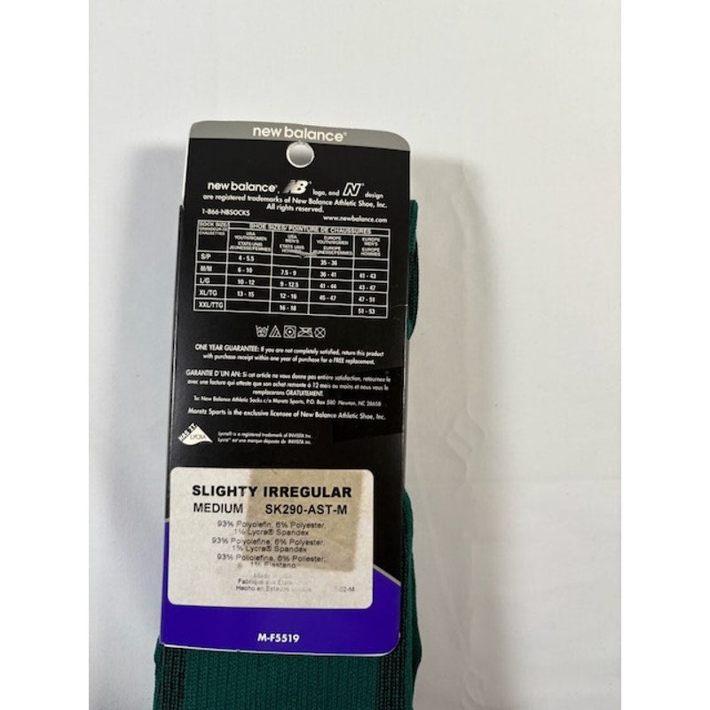 2 Pairs New Balance Performance Socks Over The Calf Green/White Adult Size M