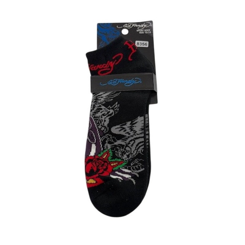 Ed Hardy Tattoo Rose Skull Graphic Crew Sport Socks Black Unisex Size 10-13