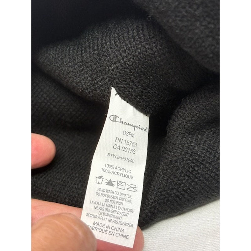 Champion Script Beanie Big C Logo OSFM Acrylic Knit Cap Black White OSFM