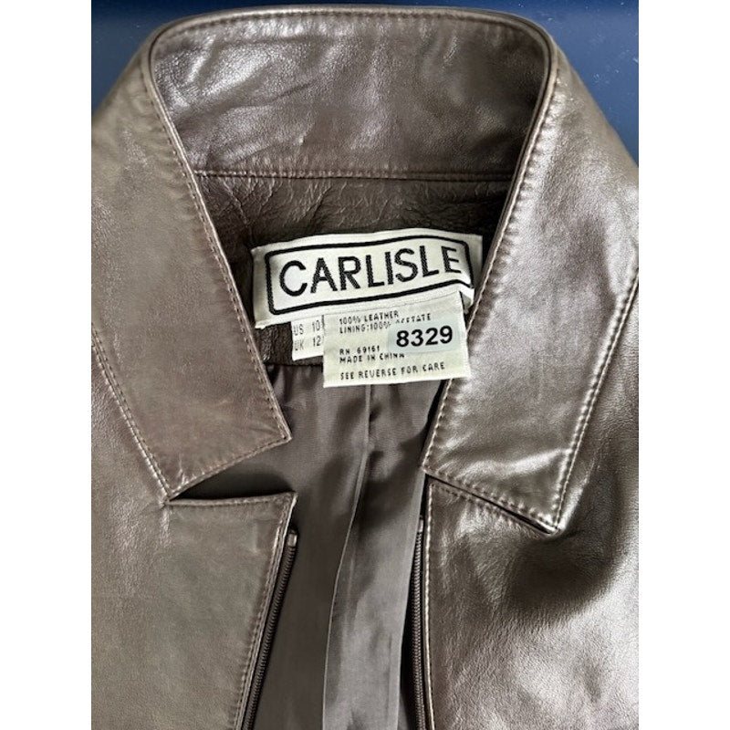 Carlisle Leather Moto Jacket Elastic Waist Sleeve Zip-Up Brown Womens Size 10