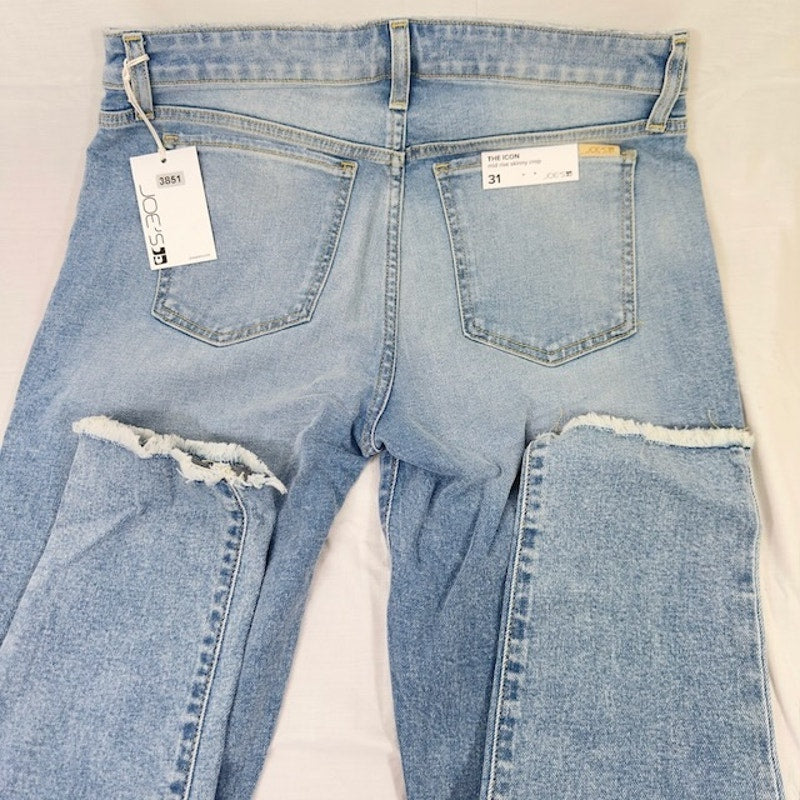 Joe's The Icon Skinny Cropped Jeans Mid Rise Raw Hem Denim Blue Womens 31