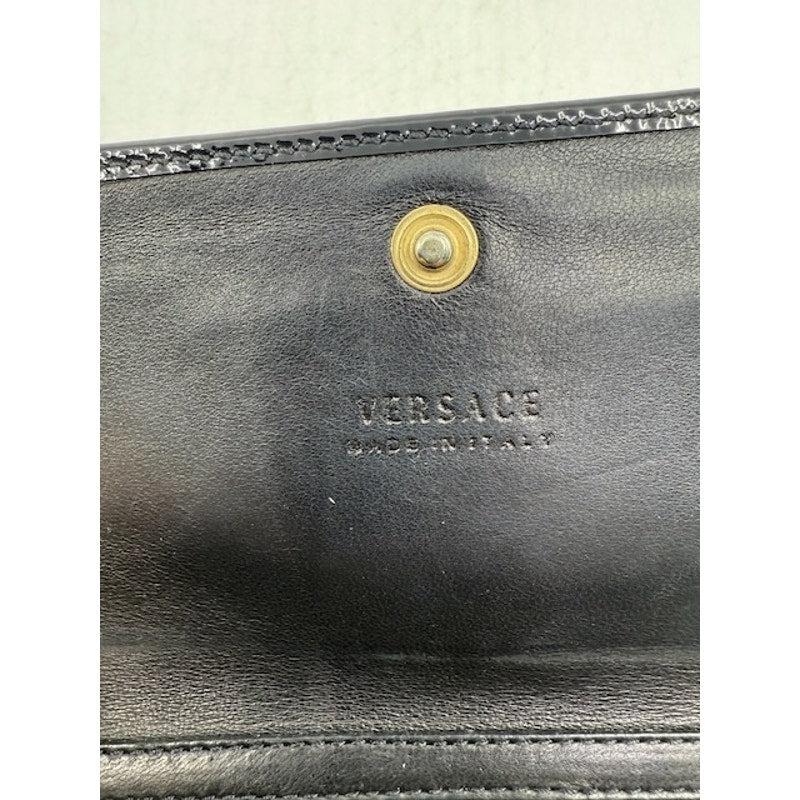Versace Bifold Clutch Long Wallet Snap Closure Patent Leather Black Womens