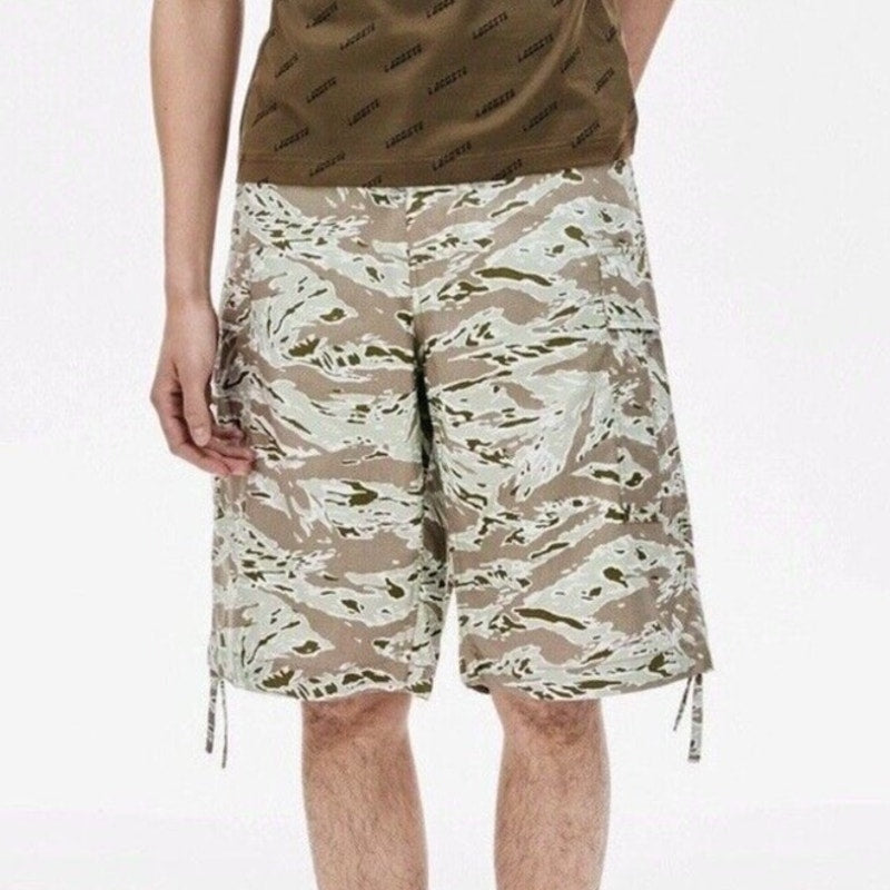 Lacoste Live Cargo Shorts Twill Cotton Loose Fit Camo Black Khaki Mens 42/33