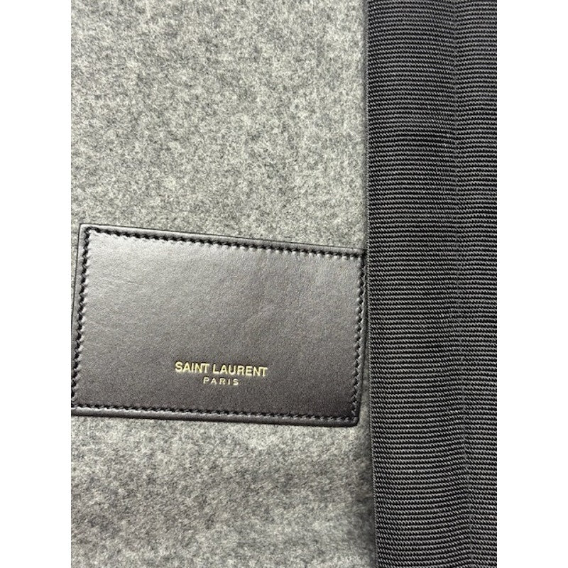 Saint Laurent Paris Leather Trim Wool Backpack Rucksack Drawstring Bag Grey