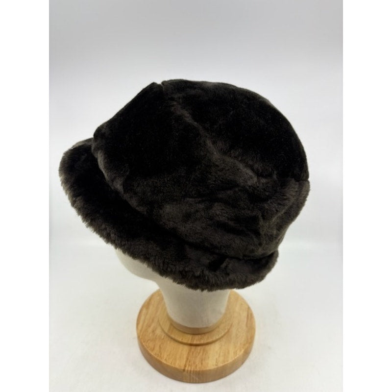 Saks Fifth Avenue Faux Fur Bucket Hat Soft Plush Winter Cap Brown Womens OSFM