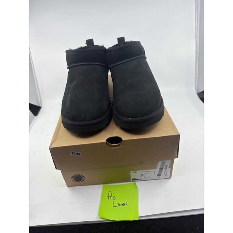 UGG Classic Ultra Mini Shearling Booties Slip-On Casual Black Womens Size 9