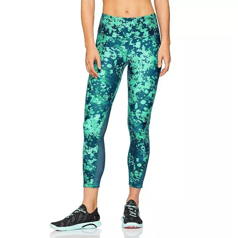 Under Armour Heat Gear Ankle Crop Leggings Compression Green Blue Womens Size XL