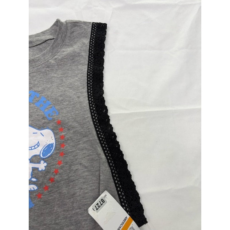 Peanuts Snoopy Americana Tank Top Lace Trim Living The Dream Gray Womens S