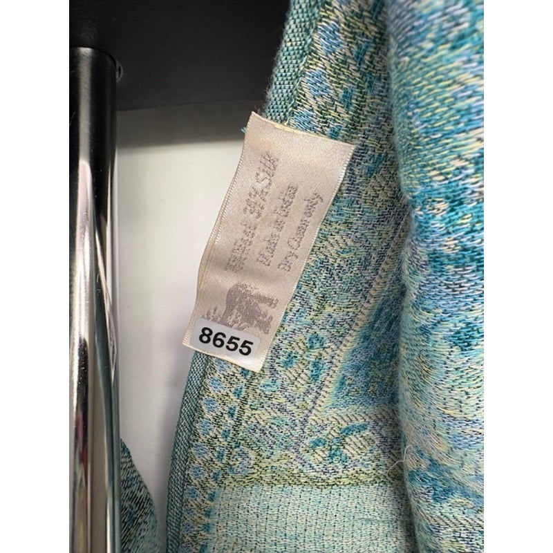 Thailand Silk Floral Fringe Scarf Wrap Lightweight Shawl Turquoise One Size
