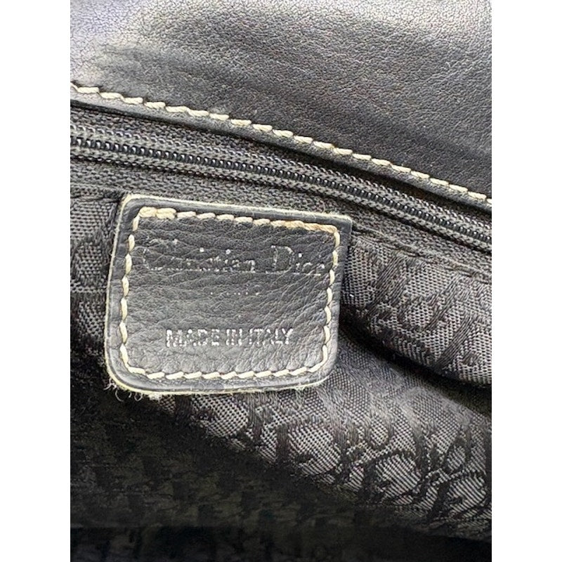 Christian Dior Leather Silver Hardware Handbag Snap Closure Black Womens Medium