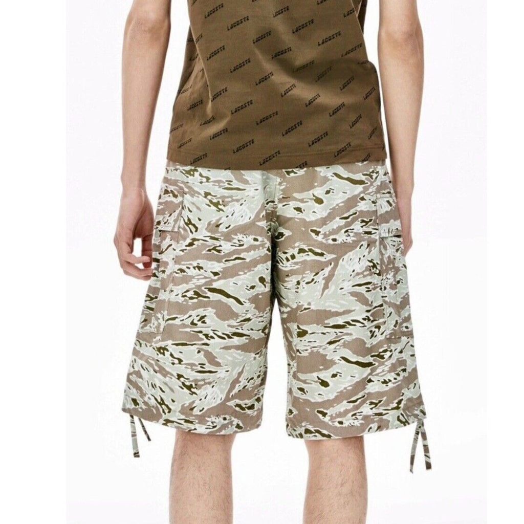 Lacoste Live Cargo Shorts Twill Cotton Loose Fit Camo Black Khaki Mens 42/33