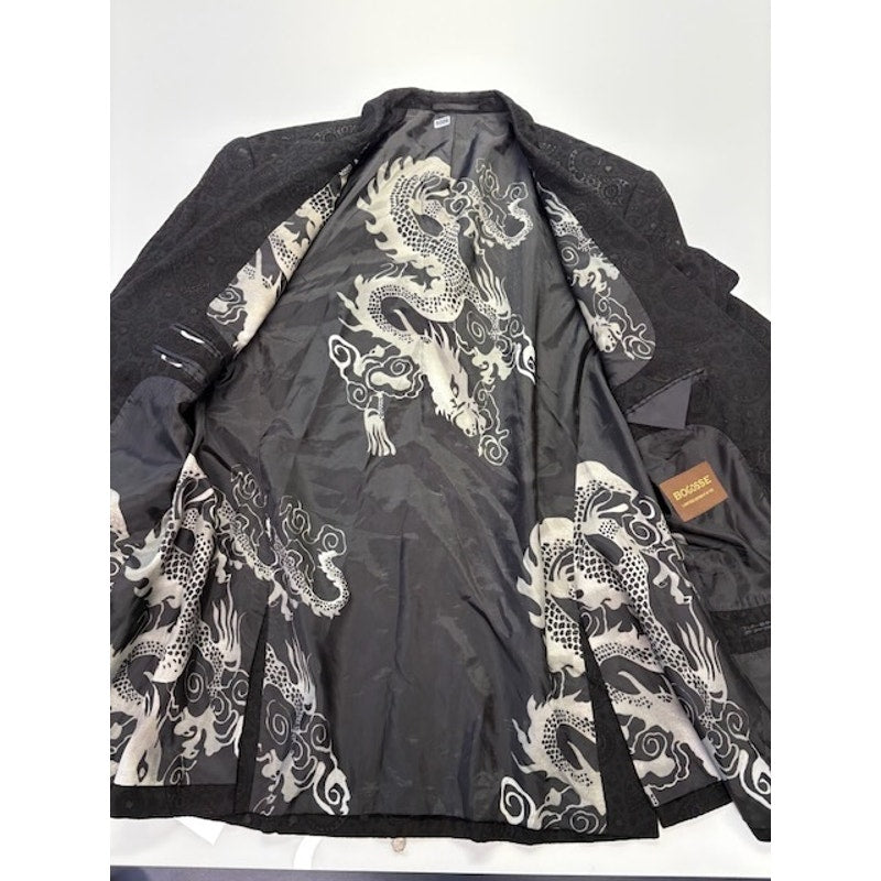 Bogosse Tibo Blazer Two Button Paisley Dragon Print Viscose Gray Mens Size 44