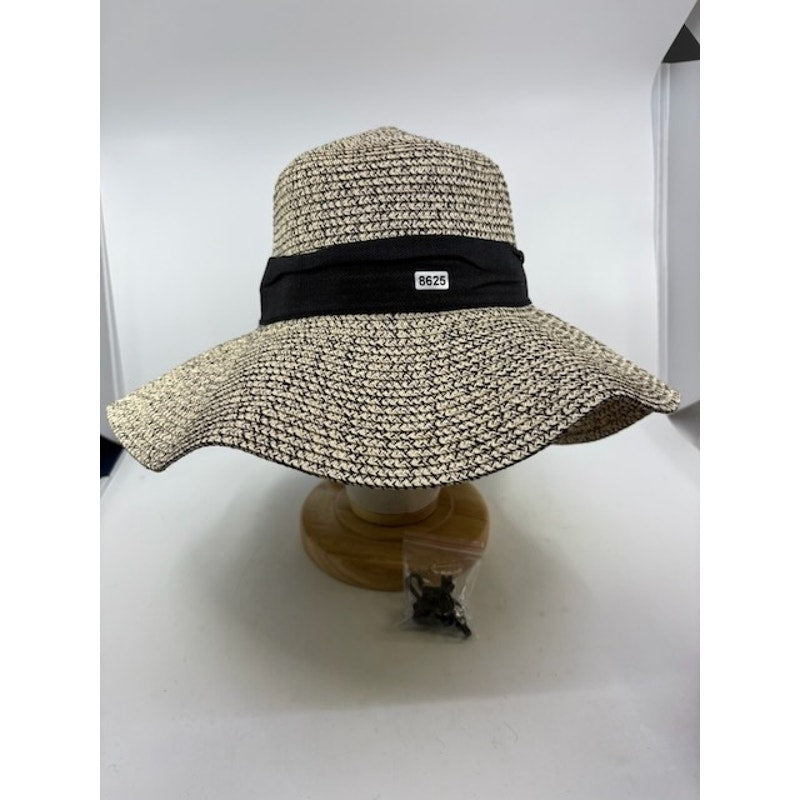 BC25 Straw Wide Brim Sun Hat Ribbon Floppy Summer Cap Beige Black Womens OS