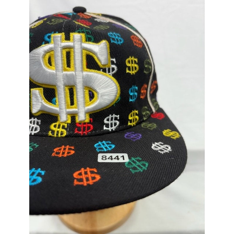 Phat Headz Flat Brim Baseball Hat Dollar Sign All Print Black Unisex Size 7 1/2