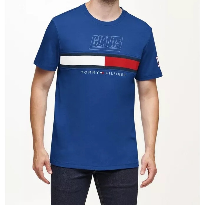 Tommy Hilfiger NY Giants Graphic T-Shirt Short Sleeve Blue Mens Size XL