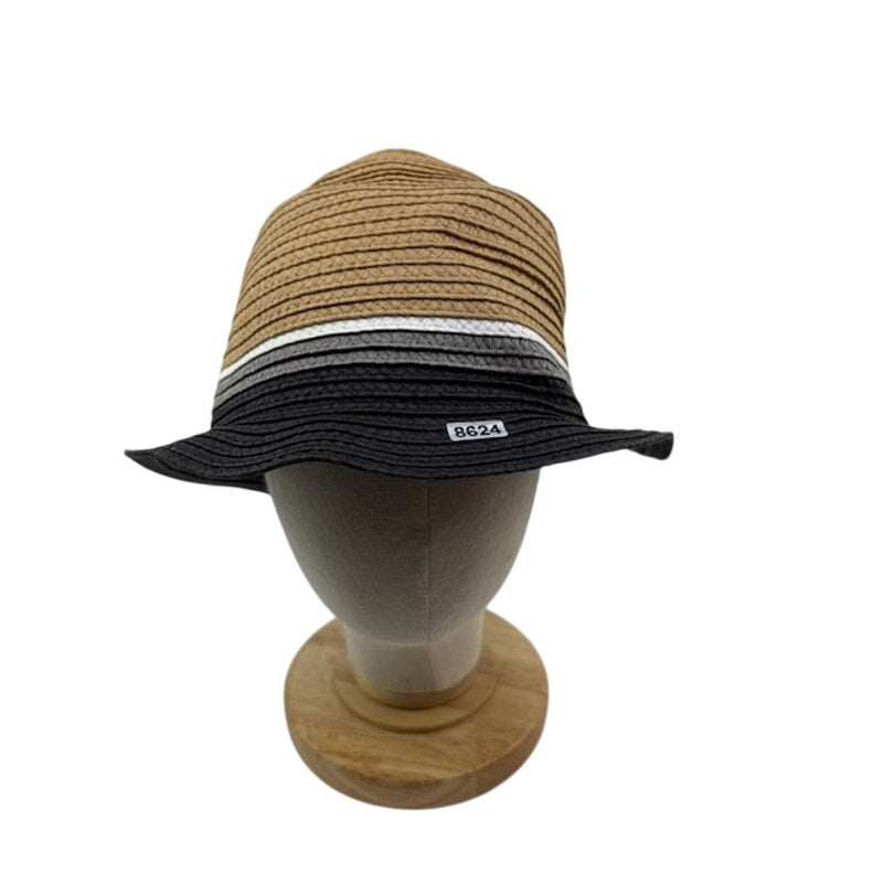 Perry Ellis Portfolio Straw Bucket Hat Summer Sun Cap Tan Black Stripe L/XL